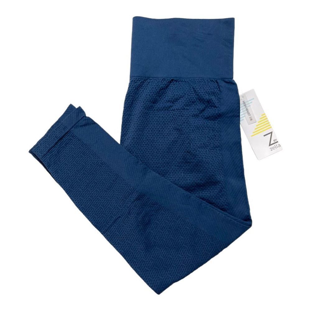 Z BY ZELLA Women's Leggings Tights High Waist Ankle Textured Blue Medium NEW